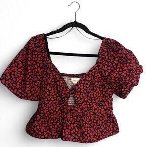 Band Of the Free Strawberry Print Peplum Blouse, Women's Size Large, Cute, Girly